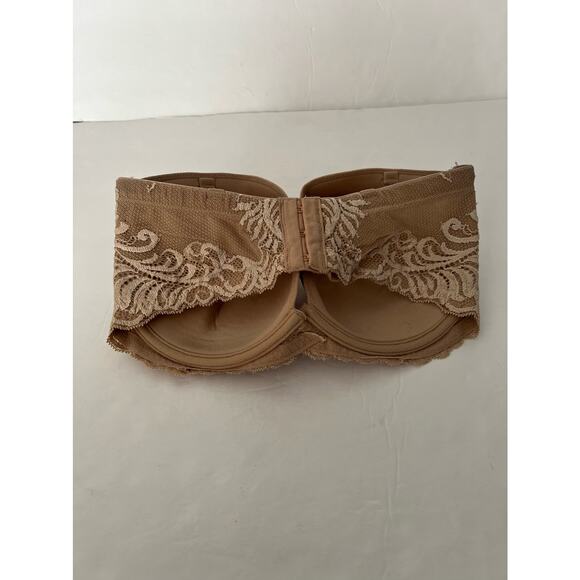 Natori Women's Strapless Plunge Multi-Way Bra Lace Trim Cafe Nude Size 34DD - Picture 4 of 8